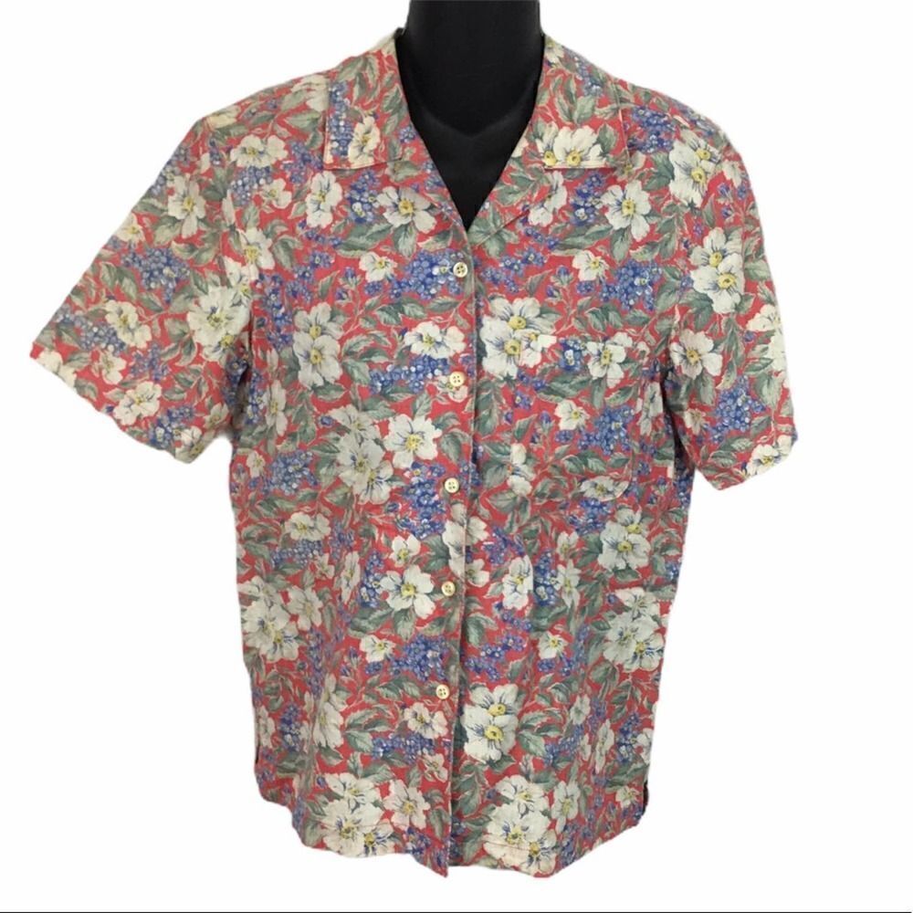 Jones NY Lined Floral Button Down Shirt Size Small